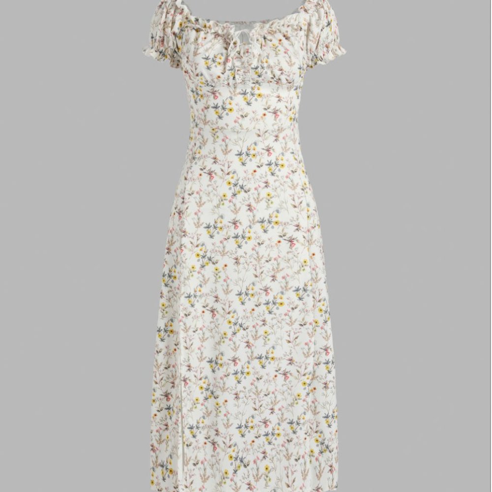 Cider Ditsy Floral Puff Sleeve Corset Dress Medium